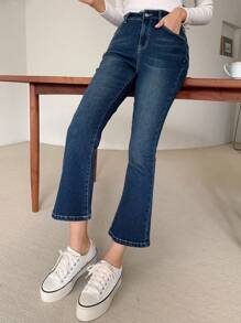 DAZY Solid Zipper Fly Flare Leg Jeans - Dark Wash - View 1