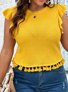 SHEIN VCAY Plus Ruffle Trim Waffle Knit Tee