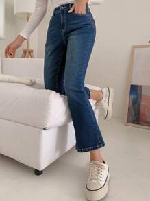 DAZY Solid Zipper Fly Flare Leg Jeans - Dark Wash - View 3