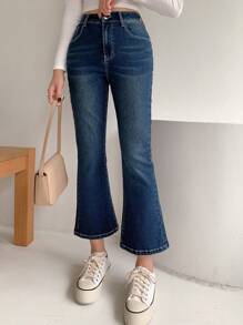 DAZY Solid Zipper Fly Flare Leg Jeans - Dark Wash - View 4