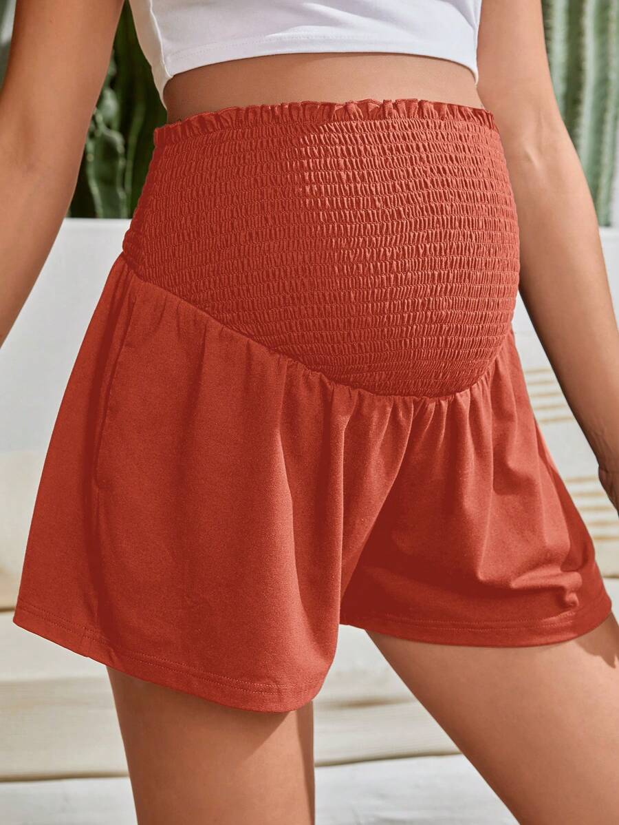 SHEIN Maternity Shirred Belly Support Wide Leg Shorts - Burnt Orange - View 1