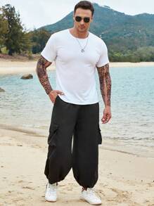 Manfinity Men Flap Pocket Side Drawstring Waist Cargo Trousers - Black - View 6