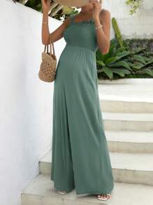 SHEIN Maternity Solid Wide Leg Cami Jumpsuit - Green - View 3