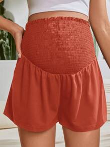 SHEIN Maternity Shirred Belly Support Wide Leg Shorts - Burnt Orange - View 4