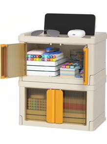 2pcs Transparent Stationery Storage Box, Basics Easy To Use Foldable Desk Holder For Office - Multicolor - View 1