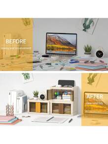 2pcs Transparent Stationery Storage Box, Basics Easy To Use Foldable Desk Holder For Office - Multicolor - View 3