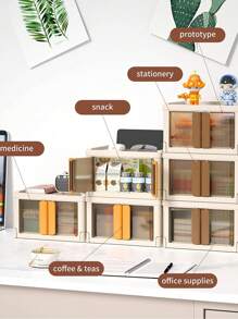 2pcs Transparent Stationery Storage Box, Basics Easy To Use Foldable Desk Holder For Office - Multicolor - View 4