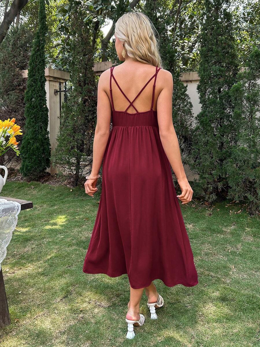 SHEIN Maternity Solid Cami Dress - Burgundy - View 1