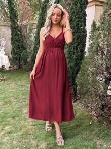 SHEIN Maternity Solid Cami Dress - Burgundy - View 2