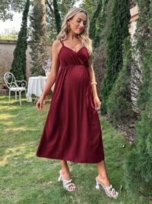 SHEIN Maternity Solid Cami Dress - Burgundy - View 4