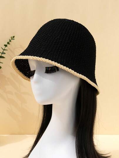 1 件女士撞色装饰时尚渔夫帽，适合日常休闲冬季秋冬装