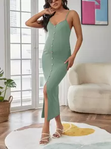 SHEIN 孕婦前紐扣吊帶連衣裙 - 薄荷綠 - 查看 1