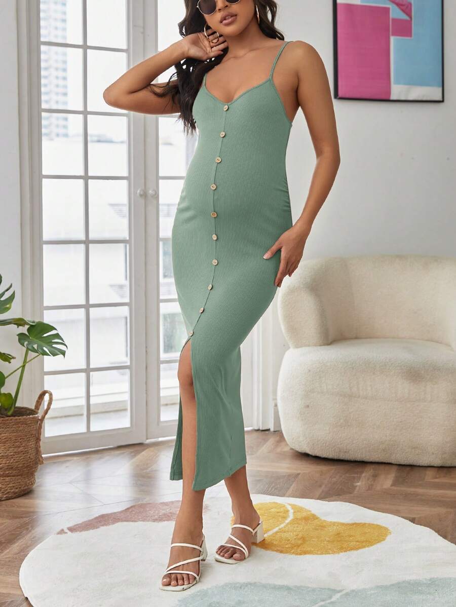 SHEIN 孕婦前紐扣吊帶連衣裙 - 薄荷綠 - 查看 1