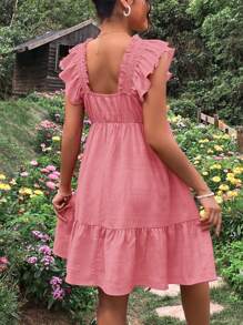 SHEIN Maternity Square Neck Ruffle Trim Dress - Dusty Pink - View 2