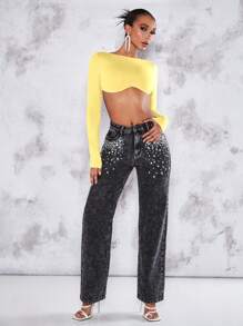 SHEIN BAE Solid Backless Crop Top - Yellow - View 5