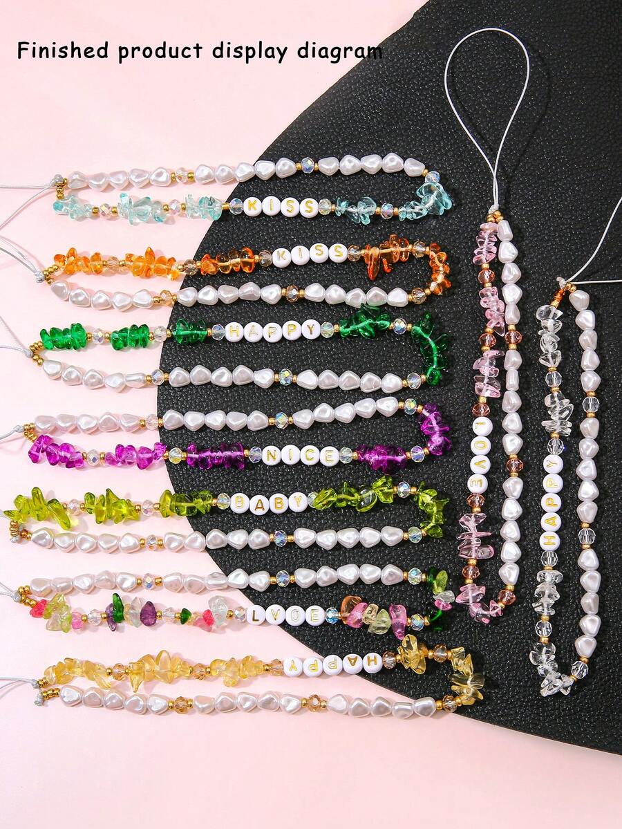 1box Random Color Glass Crushed Stone Letter Bead Set, Perfect For Making DIY Accessories For Phone Straps, Necklaces, And Bracelets. - Multicolor - View 1