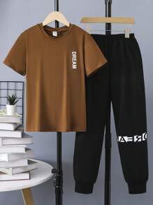 SHEIN 青少年男孩字母印花T恤和運動長褲 - 彩色 - 查看 2