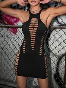 SHEIN ICON Cut Out Bodycon Dress - Black - View 6