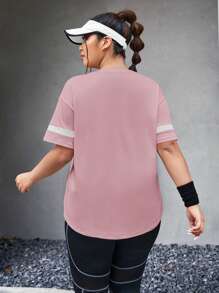 Easithlete Plus Size Striped Print Drop Shoulder Sports Tee Gym Women Shirts