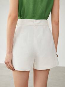 MOTF PREMIUM BELTED PURE LINEN CARGO SHORTS - White - View 9