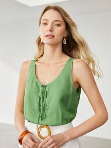 MOTF PREMIUM 亚麻粘膠纖維繫帶襯衫 - 青檸色 - 查看 3