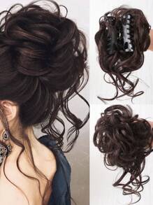 Short Curly Synthetic Hair Bun - Brown - View 1