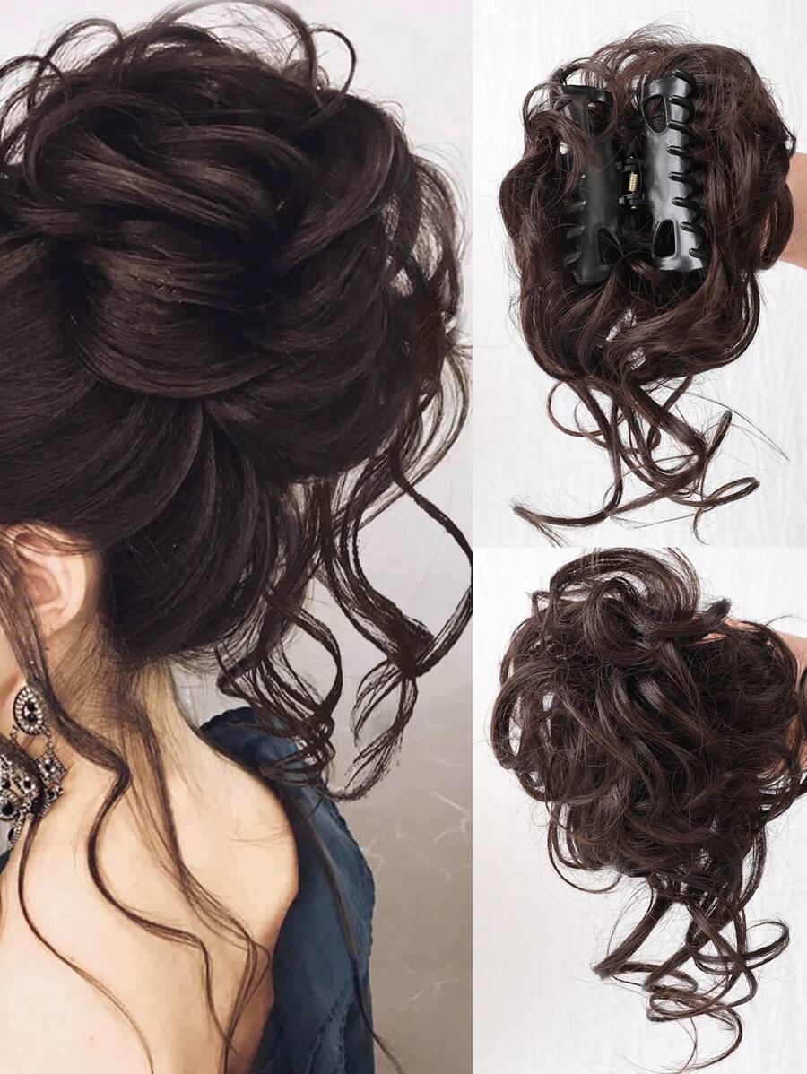 Short Curly Synthetic Hair Bun - Brown - View 1