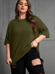 INAWLY 大码女式休闲纯色宽松短袖T恤