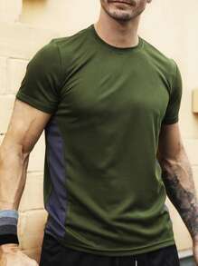 Manfinity Sport Streetwear Hombres Camiseta deportiva de color combinado - Verde militar - Ver 4