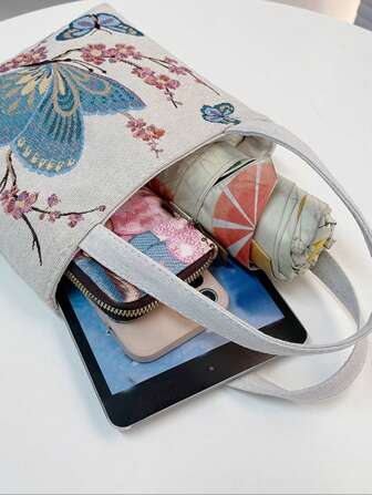 蝴蝶图案方形包小双手柄单肩包、斜挎包、斜挎包、手提包学院风、Y2k 包、波西米亚风、经典帆布蝴蝶女士、女士、情侣、适合学校旅行、工作和办公室、周末和假期、时尚蝴蝶包