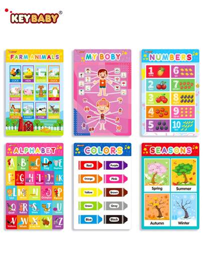 KEYBABY 6張卡通和字母圖形海報可愛易用幼兒園教學海報