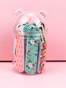 24入組花朵圖案指甲銼帶熊設計收納盒 - 彩色 - 查看 1