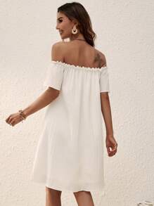SHEIN VCAY Đầm viền lá sen màu trơn Boho - trắng - Xem 2