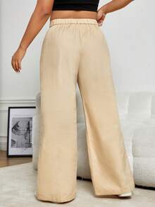 SHEIN Coolane Plus Star Print Wide Leg Trousers - Khaki - View 2