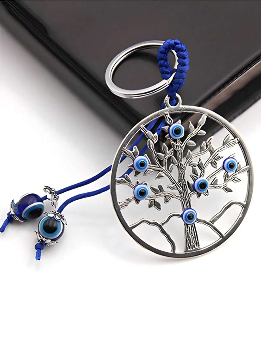 1pc Women Evil Eye & Tree Charm Fashion Keychain For Key Decoration - Multicolor - View 1
