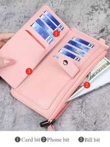 Women's Wallet Fashion Long Wallet With Wristlet Card Holder Classic Female Pu Leather Coin Purse Clutch For Credit Card/ ID Card/ Money/ Cash/Passport Birthday Gifts Business Casual - Pink - View 4