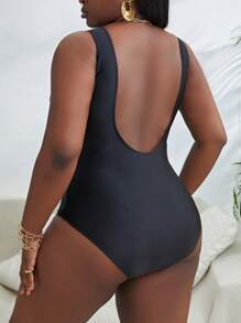 SHEIN Swim Curve Bañador una pieza con estampado de rayas - Blanco y Negro - Ver 2