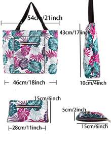 女式超大葉子印花可折疊沙灘手提包書包適合畢業生、青少年女孩、新生、大二、初中和高中學生、大學和高中，非常適合戶外、旅行和返校 - 彩色 - 查看 4