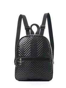 1入兒童女孩愛心印花PU材質多功能拉鍊袋，可愛校園風街頭風背包，適用於學生室外旅行假日禮物 - 黑色 - 查看 3