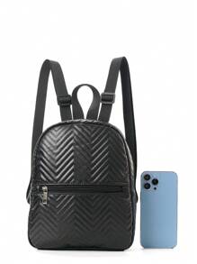 1入兒童女孩愛心印花PU材質多功能拉鍊袋，可愛校園風街頭風背包，適用於學生室外旅行假日禮物 - 黑色 - 查看 5