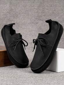 Fashionabla handgjorda skor för män, skor i konstmocka med snörning framtill - Svart - Visa 1