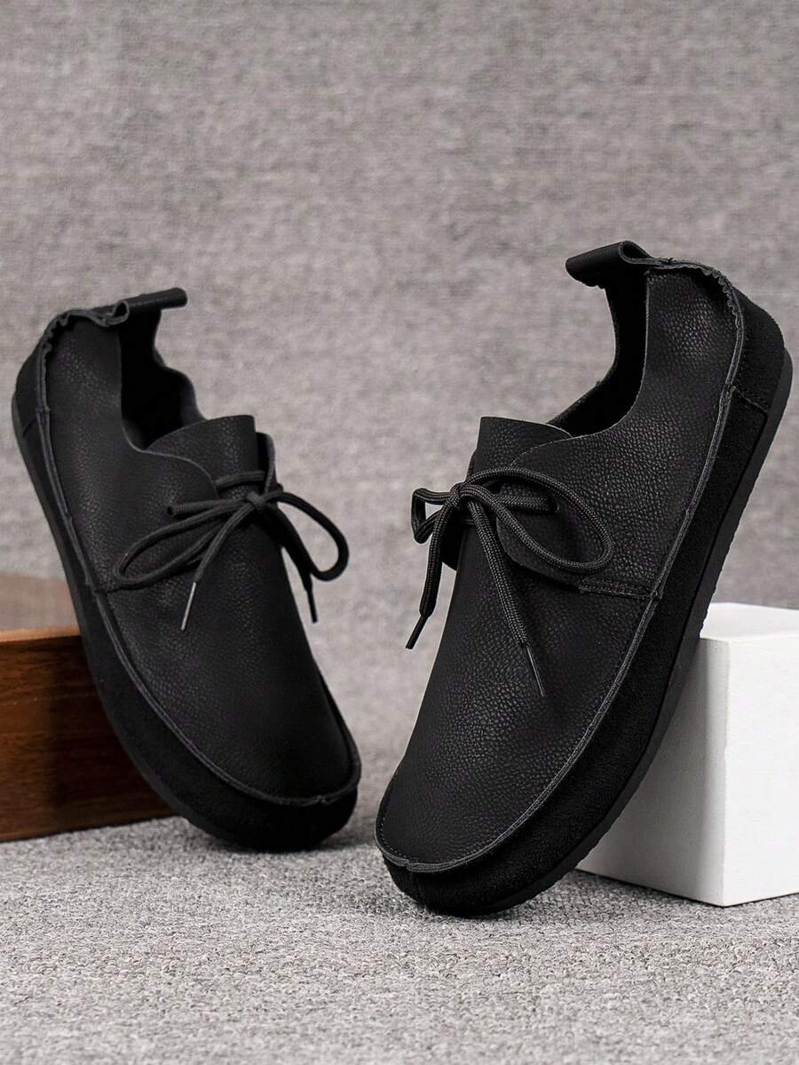 Fashionabla handgjorda skor för män, skor i konstmocka med snörning framtill - Svart - Visa 1