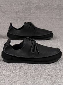 Fashionabla handgjorda skor för män, skor i konstmocka med snörning framtill - Svart - Visa 3