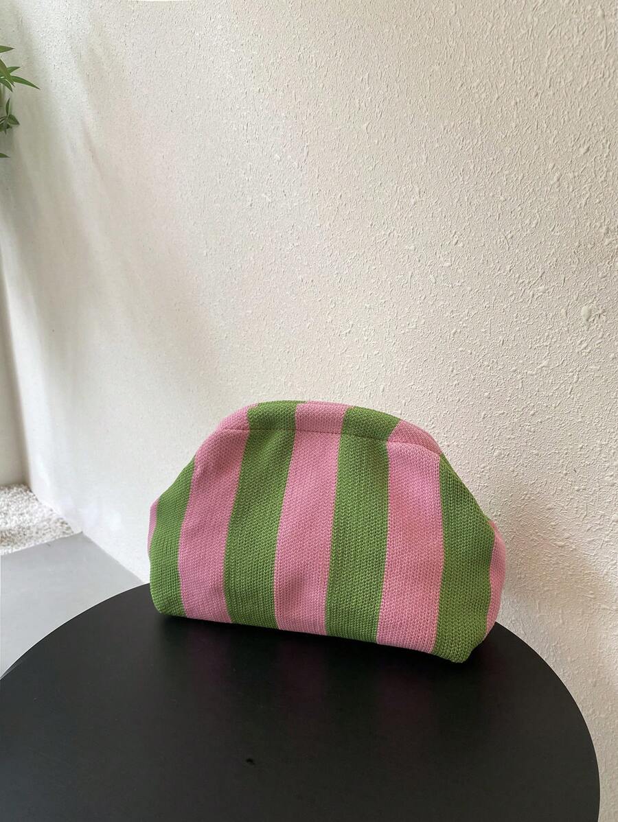 Vintage Retro Classic Money Style Knitted Clutch Bag With Colorblock Stripes For Holiday - Multicolor - View 1