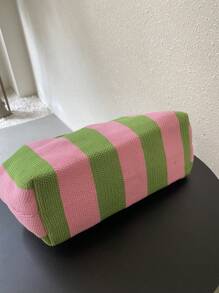 Vintage Retro Classic Money Style Knitted Clutch Bag With Colorblock Stripes For Holiday - Multicolor - View 3