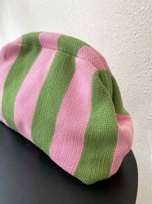 Vintage Retro Classic Money Style Knitted Clutch Bag With Colorblock Stripes For Holiday - Multicolor - View 7