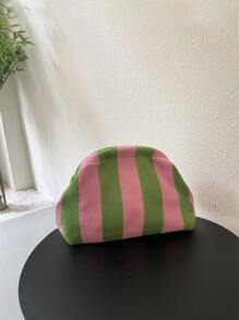 Vintage Retro Classic Money Style Knitted Clutch Bag With Colorblock Stripes For Holiday - Multicolor - View 8