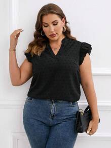 SHEIN Clasi Blusa de lunares ribete con fruncido de cuello notch de manga mariposa - Negro - Ver 1