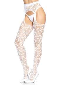 Đôi Tất Jacquard Nữ Họa Tiết Trái Tim Thời Trang Quần Lưới Cá Cho Cuộc Sống Hàng Ngày - màu đen - Xem 2