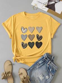 INAWLY Plus Heart Print Tee - Yellow - View 1
